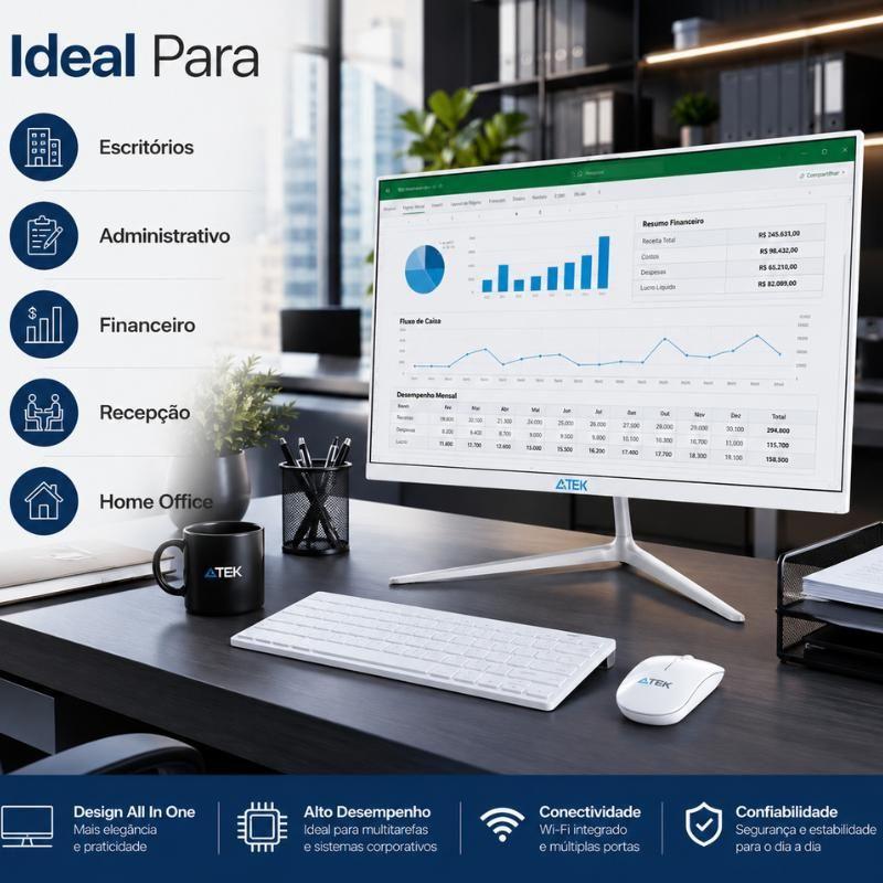 Computador All In One 19 Polegadas Intel i5 SSD 256GB 8GB RAM WiFi